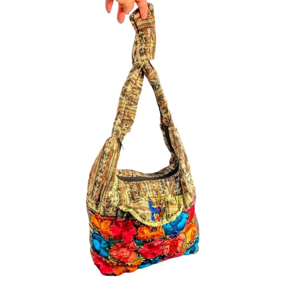 Guatemalan Boho Hobo Bag Embroidered Floral Hippie Crossbody Slouchy Purse Woven